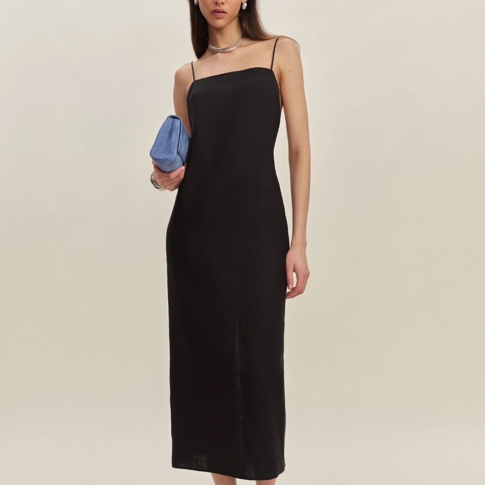 Reformation Gael Linen Dress Black - Size 6